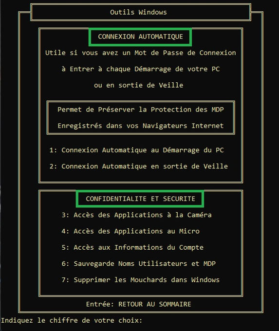 CONFIDENTIALITE Outils Windows