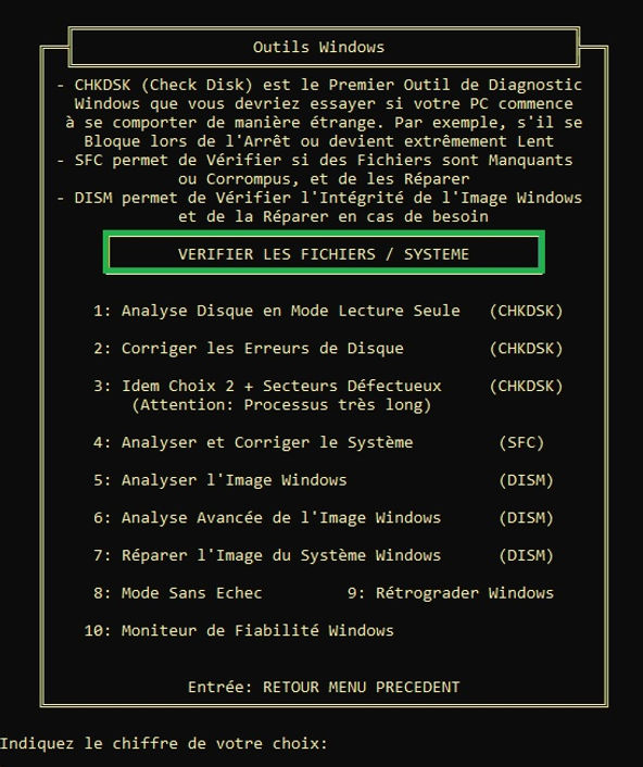 VERIFIER LES FICHIERS SYSTEME Outils Windows