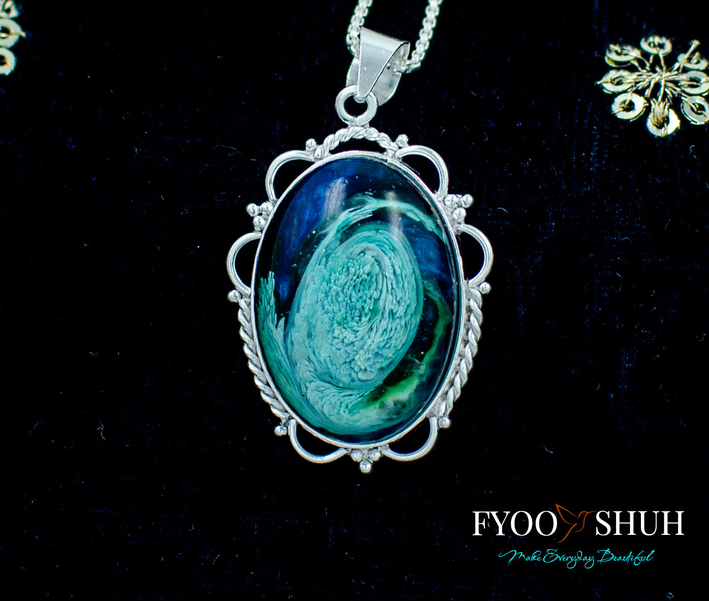 Blue oceans pendant (3.5X2.5cm) in vintage frame