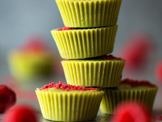 Matcha White Chocolate Cups with Raspberry Jam