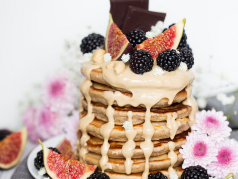 Cashew Butter Pancakes with Figs, Blackberries, and Vegan Chocolate