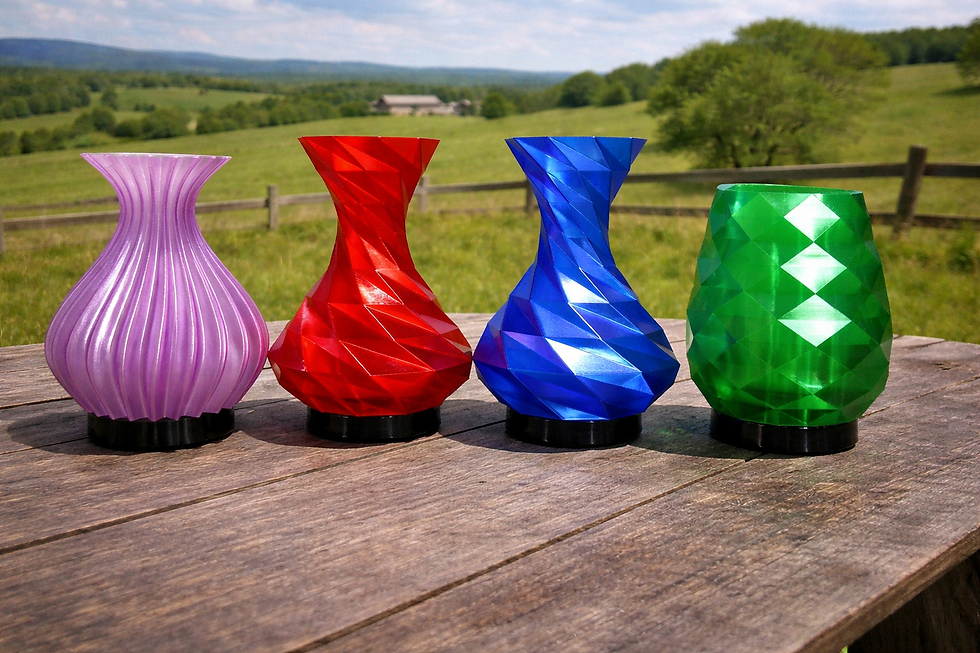 Colorful 3D-printed vases in nature.png