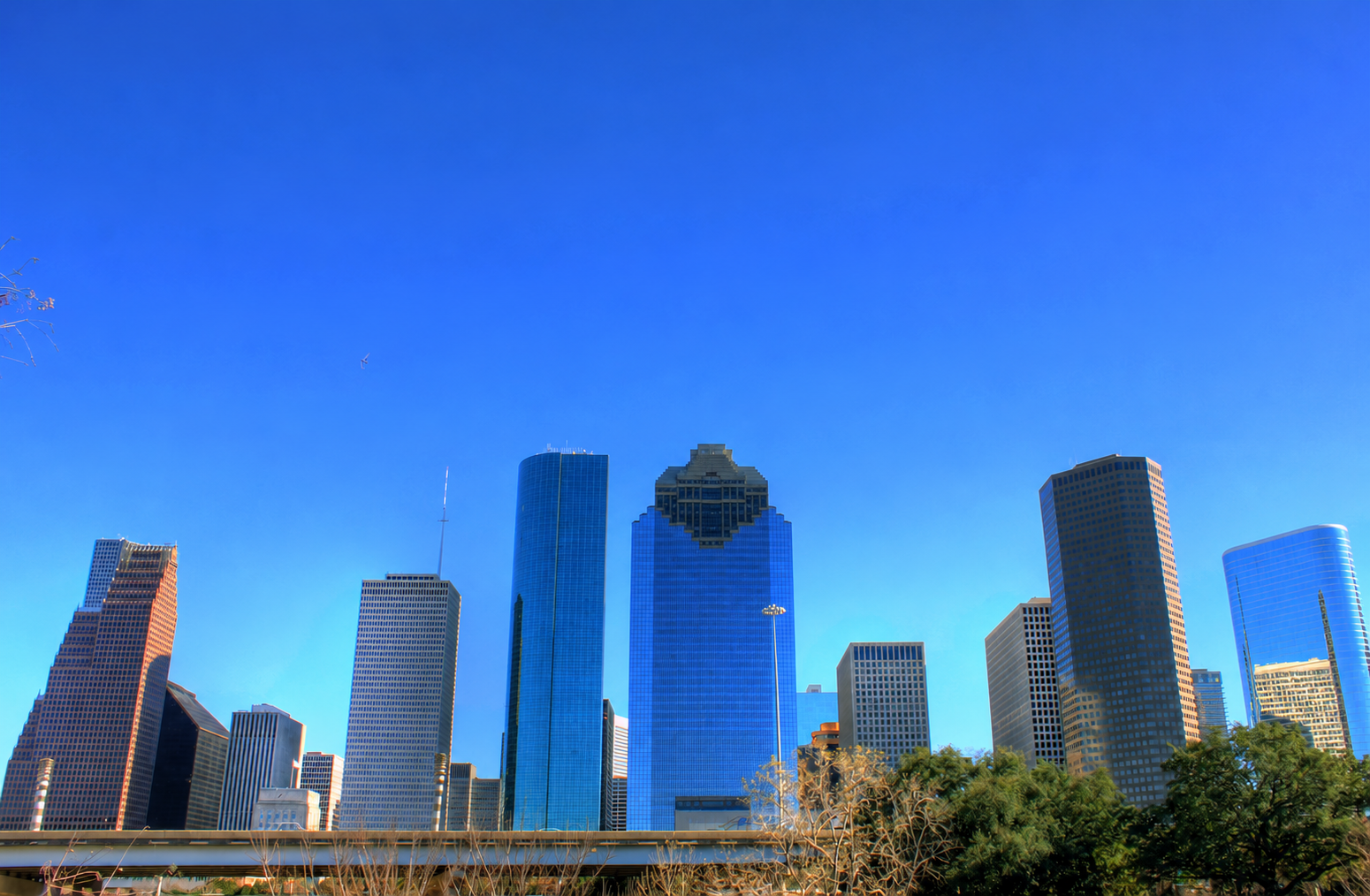 Houston downtown towers viewed from Tinsley Park.