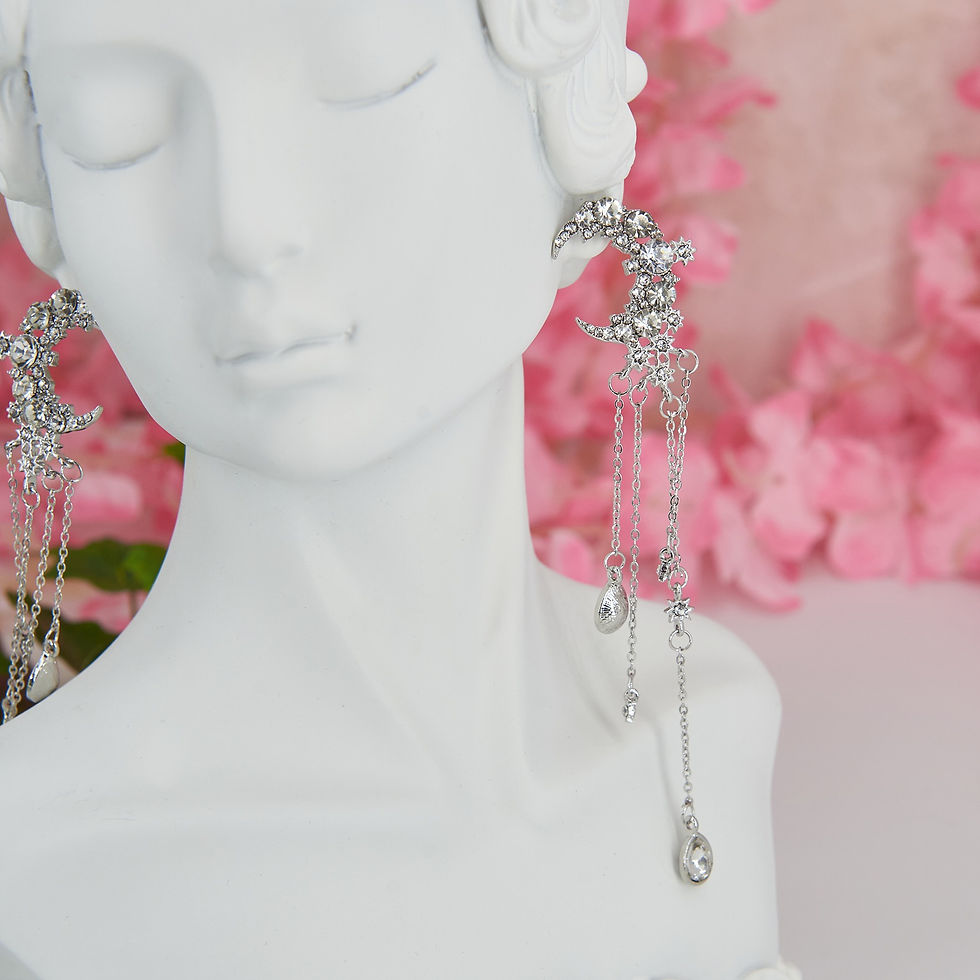 Miniature : Whimsical goth Moon maxi earrings encrusted with zircons