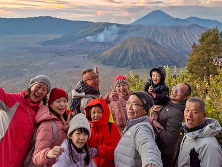 2-year-old toddler and 8-year-old child at Bromo sunrise