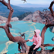 Mount Ijen blue crater lake in East Java, Indonesia
