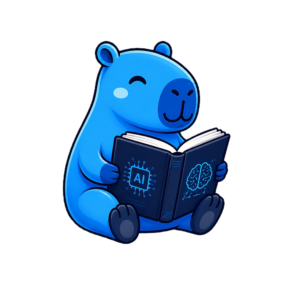 Blue capybara studying best ai learning resources book.