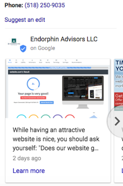 Google My Business post, Endorphin Advisors