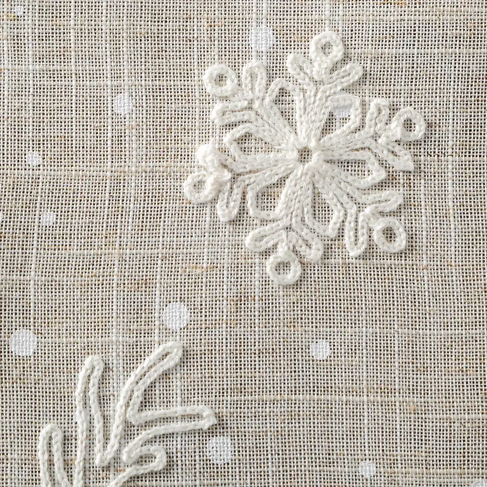 Прев'ю: Різдвяна скатертина, бежевого кольору, лляна структура, декорована ніжним принтом.