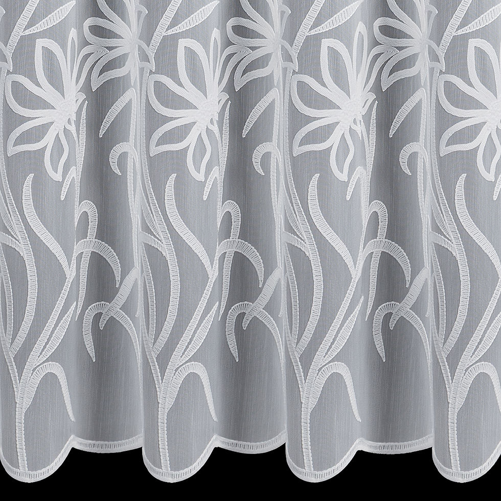 Thumbnail: Curtain K246.1.2 with floral embroidery, 140 x 250 cm, 8 cm ribbon, 1:1.5 ratio.