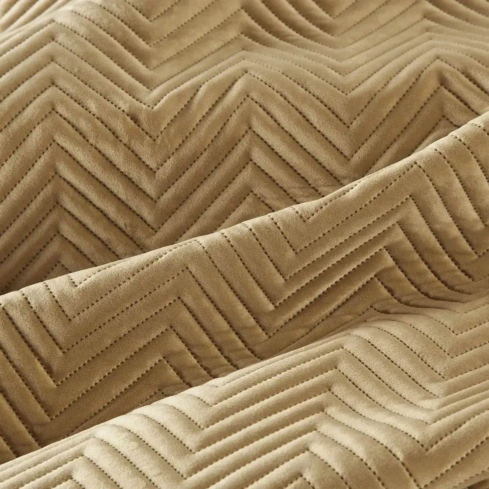 Thumbnail: The velvet bedspread is quilted with a herringbone pattern using the hot-pressin