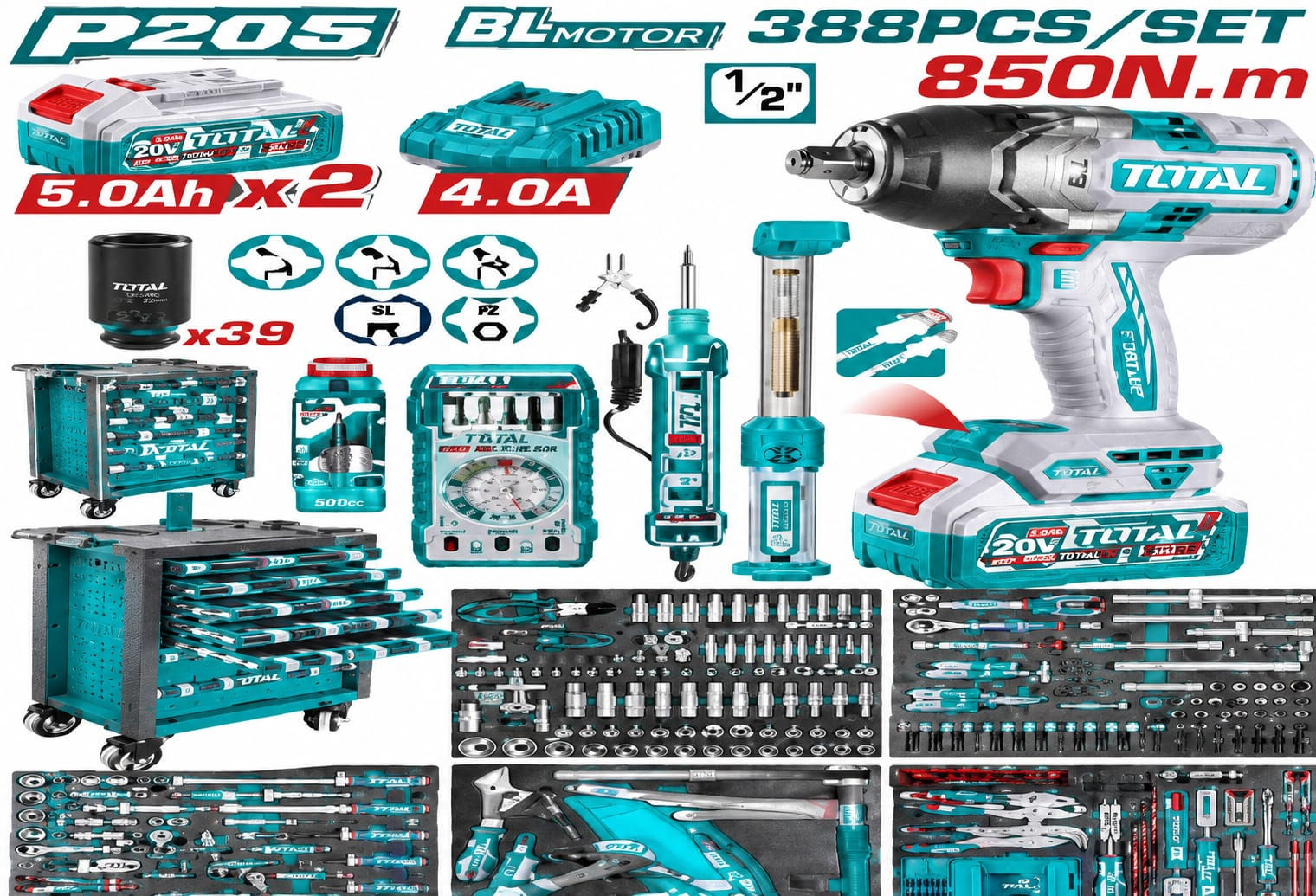 CAJA DE HERRAMIENTAS POR 396 PCS CON LLAVE IMPACTO 850NM TOTAL
