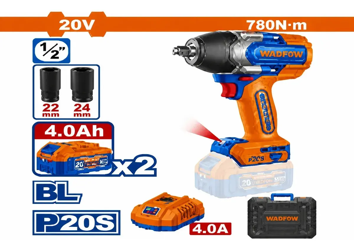 LLAVE DE IMPACTO 1/2 780NM 20V 2 BATERIA Y CARGADOR WADFOW