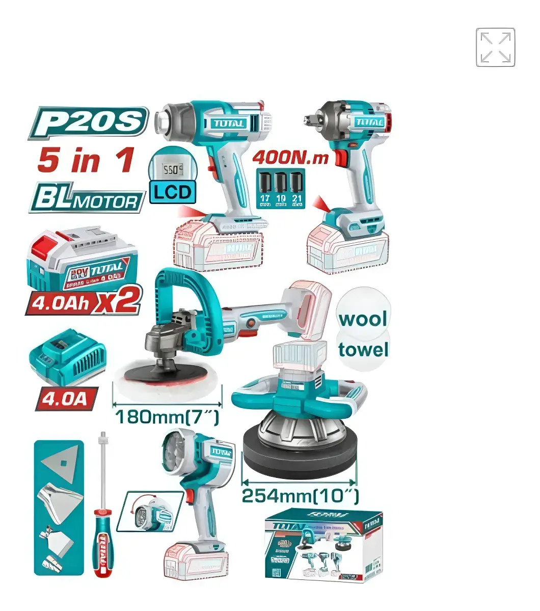 Kit 5 Herramientas Inalámbricas + Accesorios Total