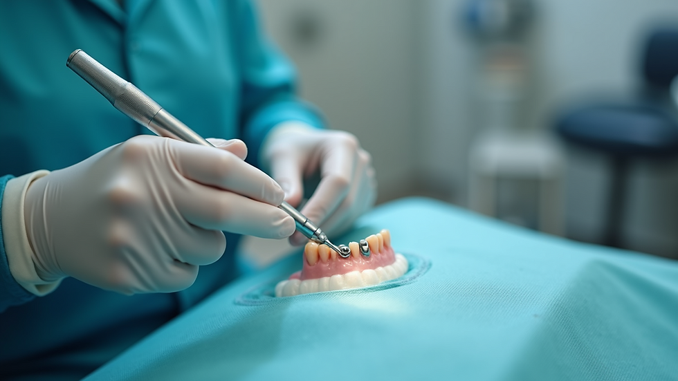 Close-up view of a dental clinic setup with root canal instruments