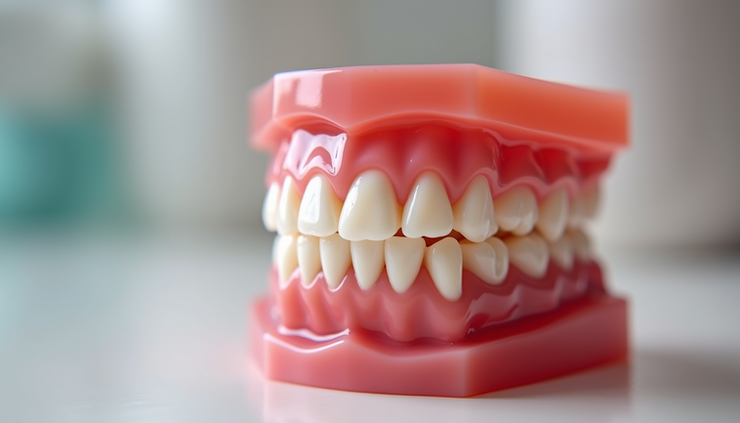 Eye-level view of a dental model showing teeth and gums