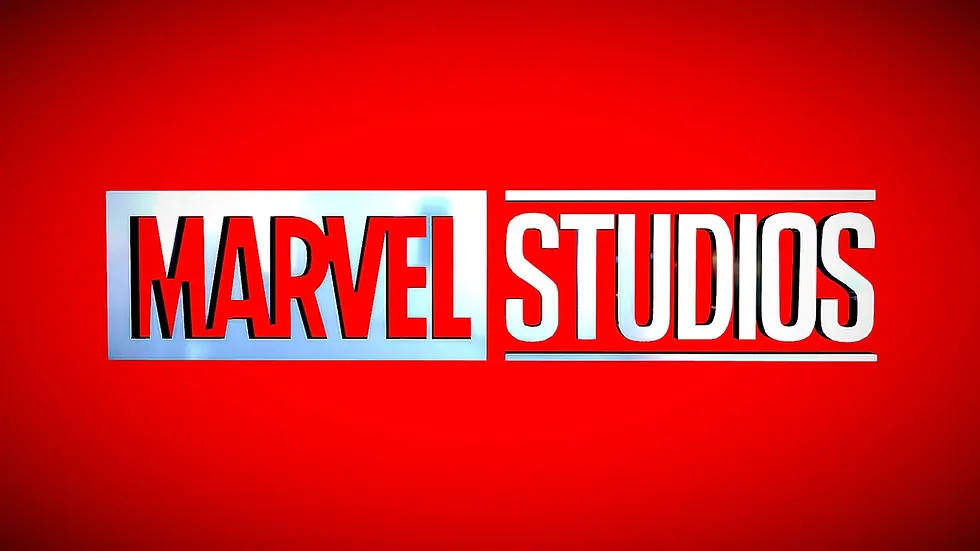 The Marvel Studios logo in big bold letters in front of a red background