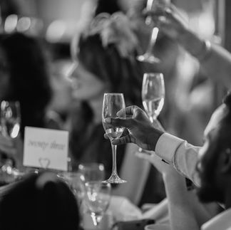 A wedding DJ serving as an emcee, making announcements and engaging the audience at a wedding reception.
