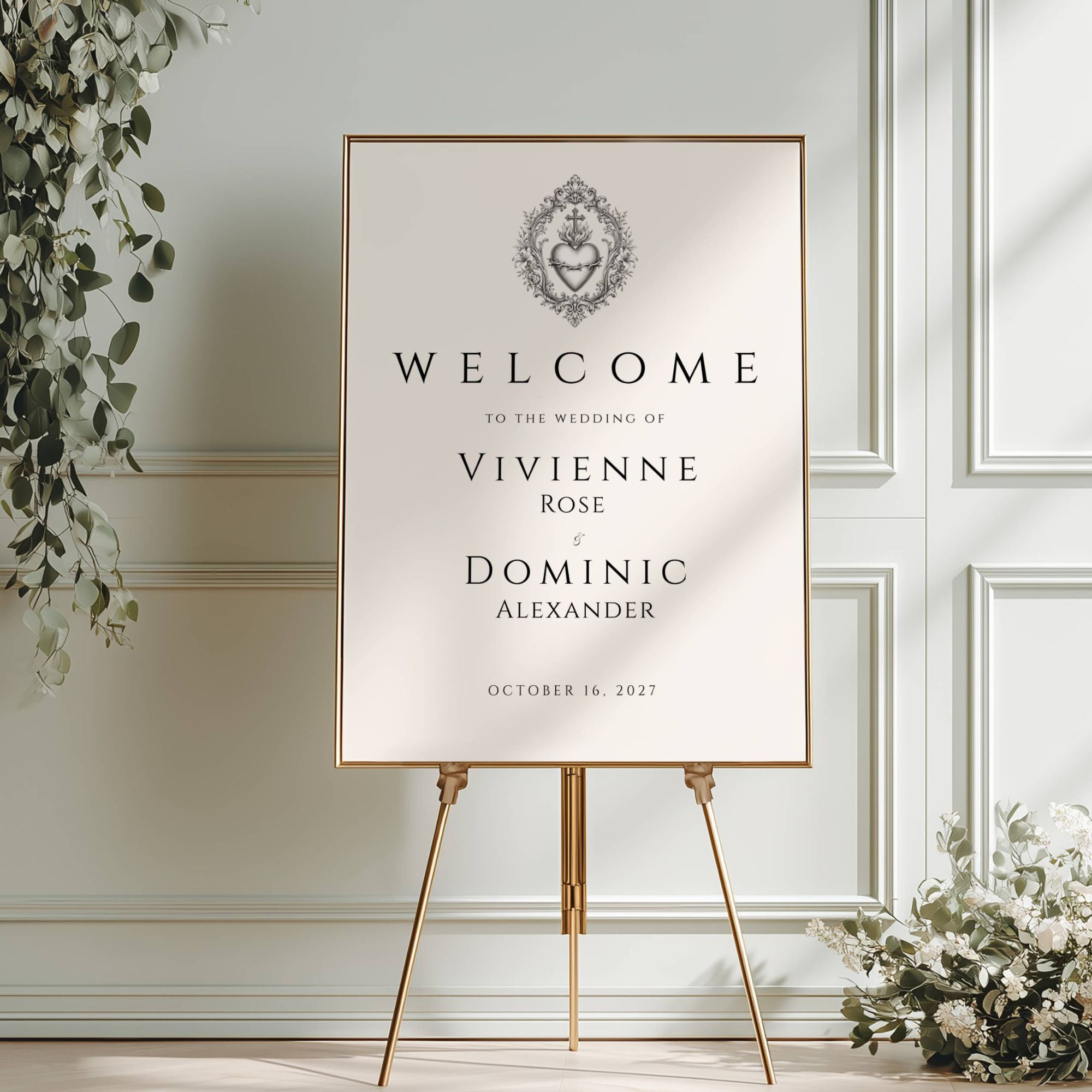 Catholic Wedding Welcome Sign Template, Sacred Heart Wedding, Edit in Canva