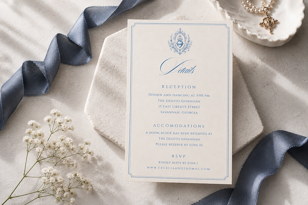 French blue matching catholic wedding stationary Details card 4x6