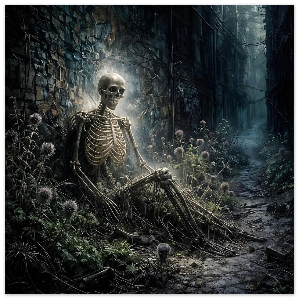 Thumbnail: Skeleton Alley & Thistles Art Poster - Semi-Glossy, Eco-Friendly Paper