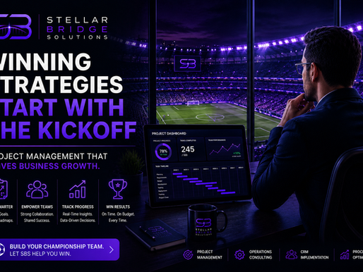 Business professional analyzing project dashboards and strategic metrics while overlooking a soccer stadium, representing World Cup-inspired lessons in project management, teamwork, leadership, and business growth.