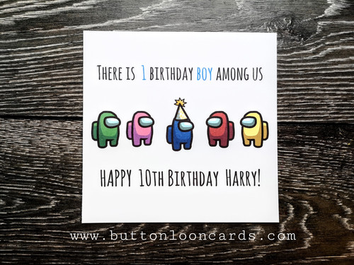 among us birthday card button loon cards