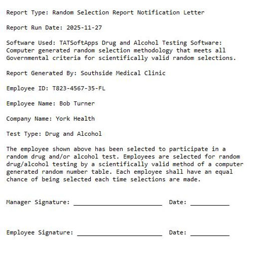 Drug testing software notification letter