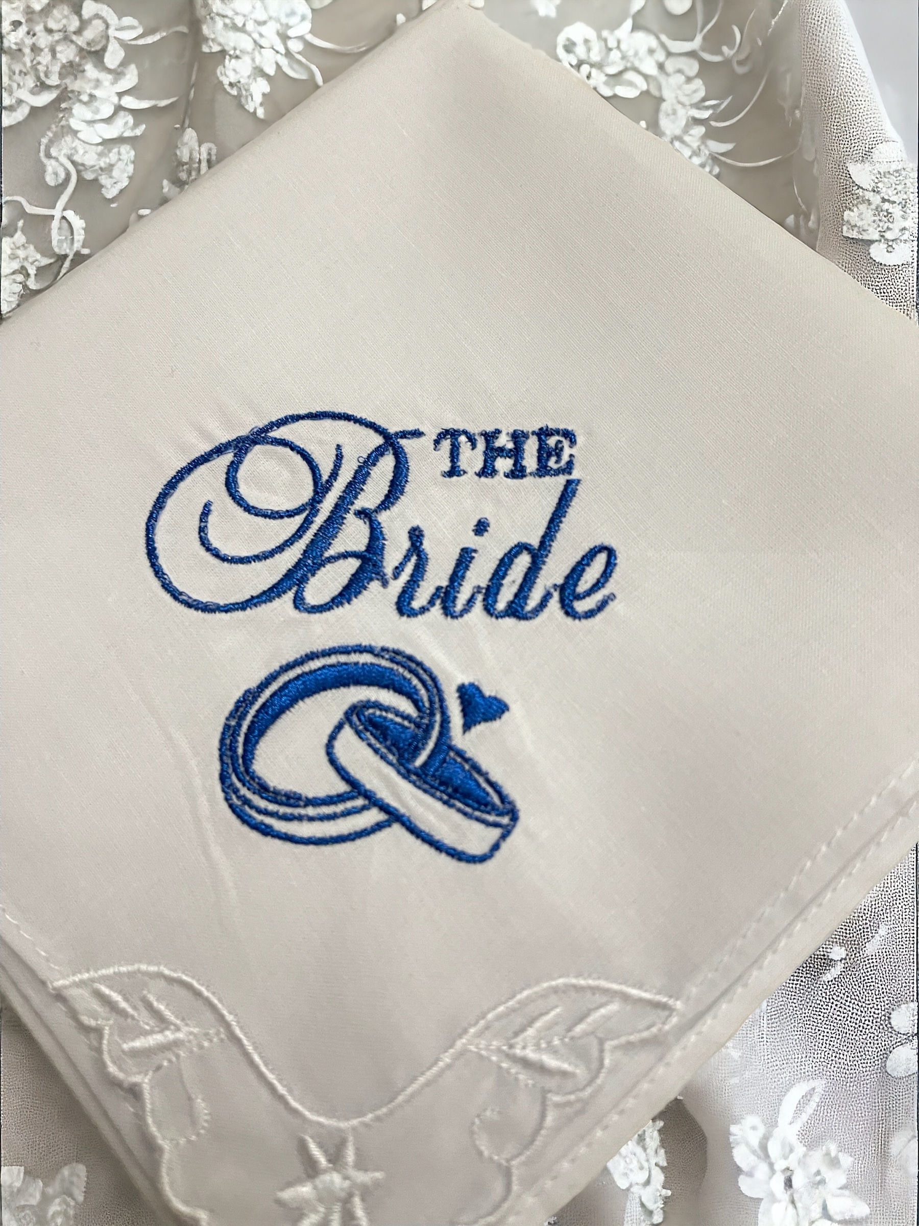 ‘Something Blue’ Bride Wedding Embroidered Handkerchief Keepsake