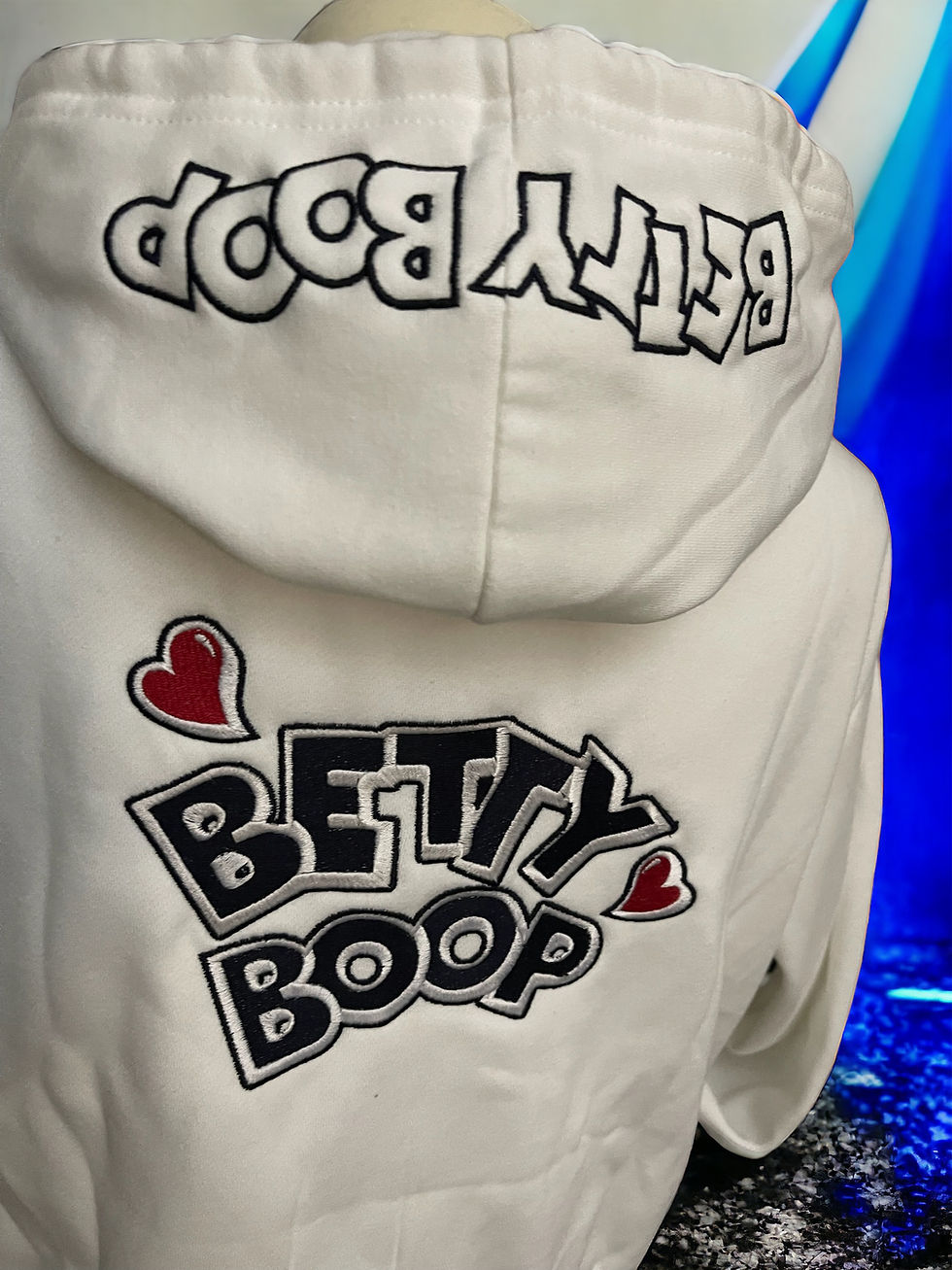 Thumbnail: Betty Boop Cropped Full Zipper Front Back Embroidered Hoodie FREE Drawstring Bag