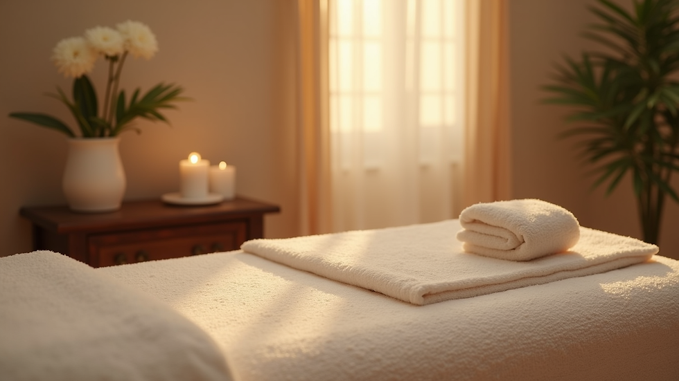 Close-up view of a tranquil massage therapy room with soft lighting