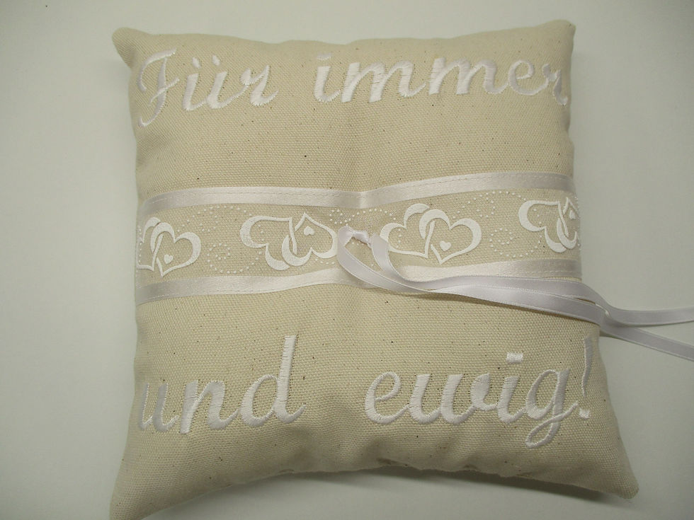 Miniaturbild: Ringkissen beige mit weiß "Für immer und ewig!"