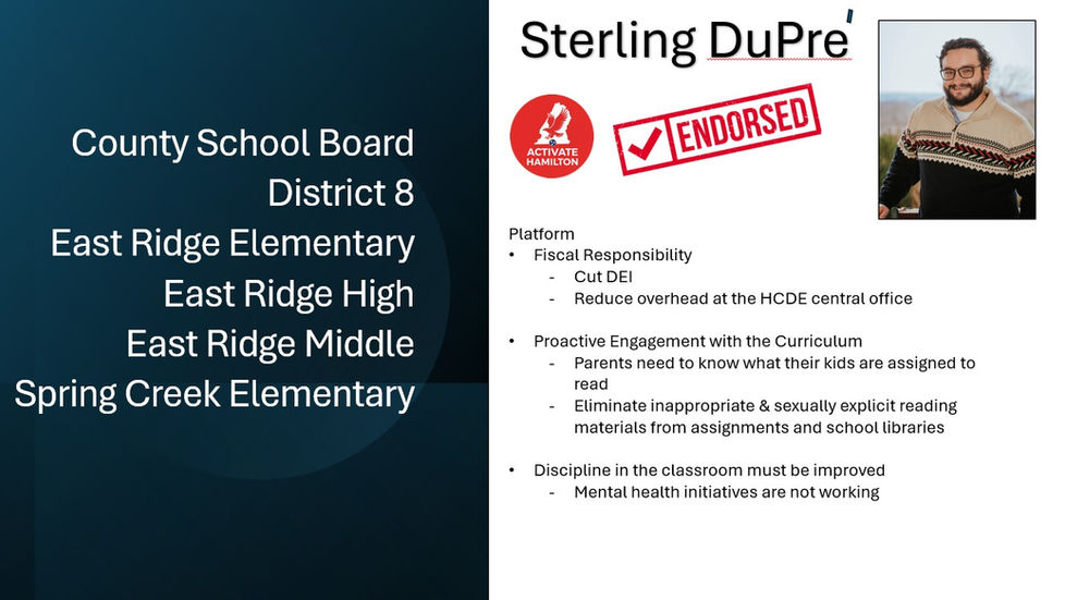 Activate Hamilton Endorses Sterling DuPré for County School Board District 8 (East Ridge)
