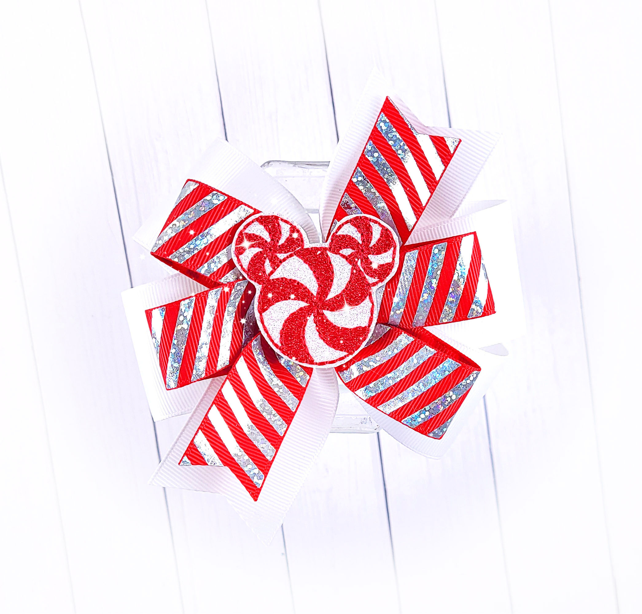 'Peppermint Mouse' layered pinwheel bow