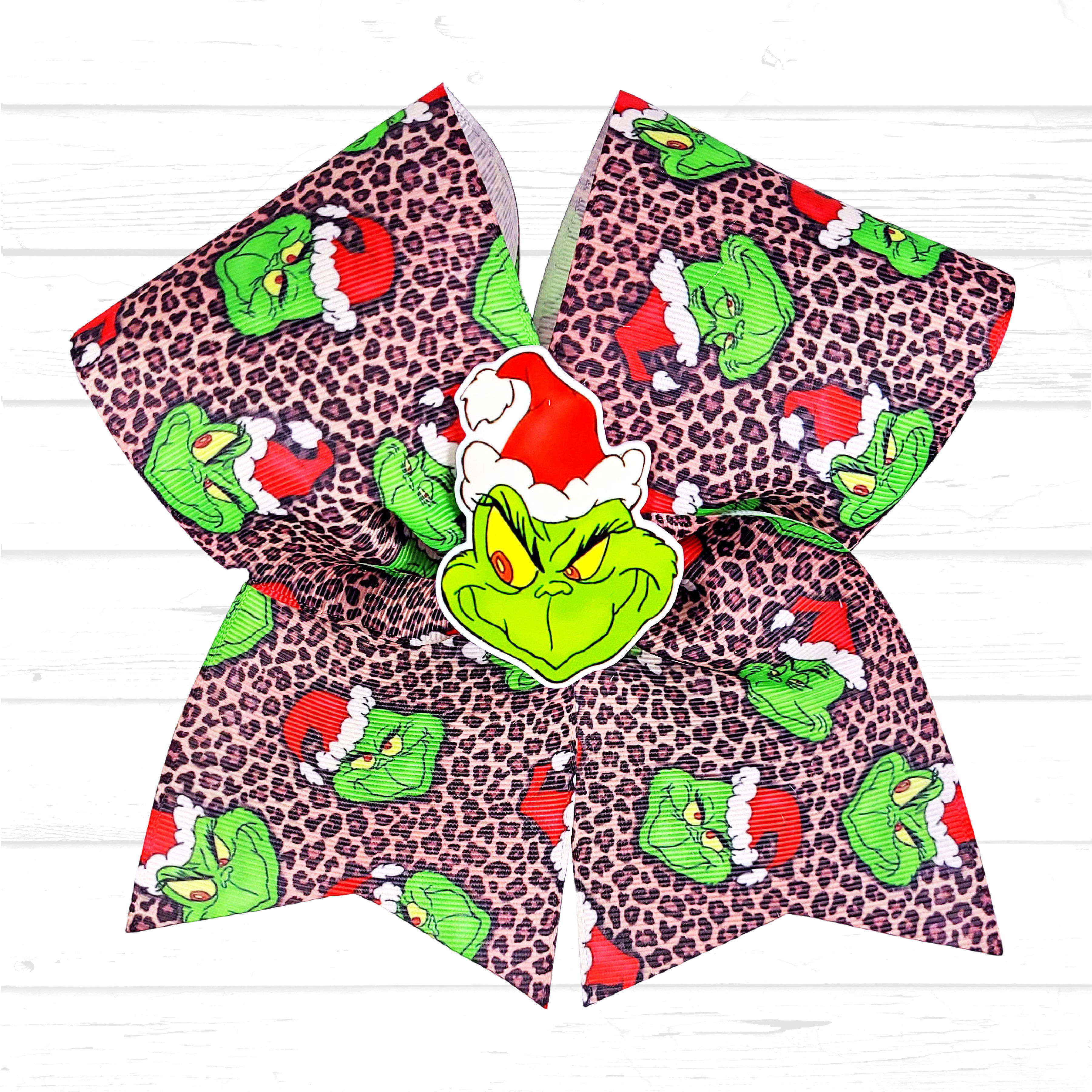 'Leopard Grinch' cheer bow