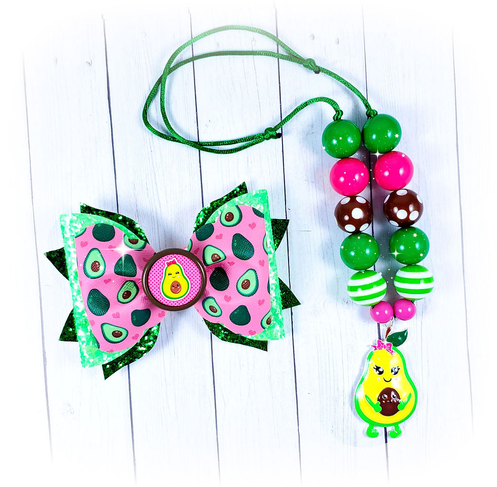 'Avocuddle' glitter bow & necklace set