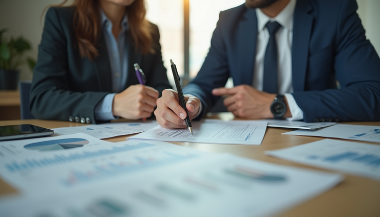 Close-up view of a mortgage broker discussing loan options with a client