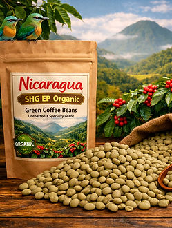 Bag of nicaragua roasted coffee with mountain background