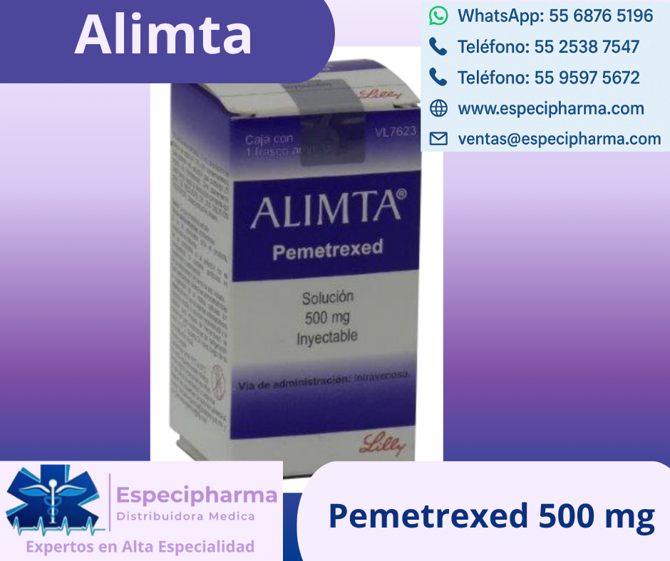Alimta 500 mg Pemetrexed polvo para solución inyectable. Medicamento oncológico. Compra en Especipharma.