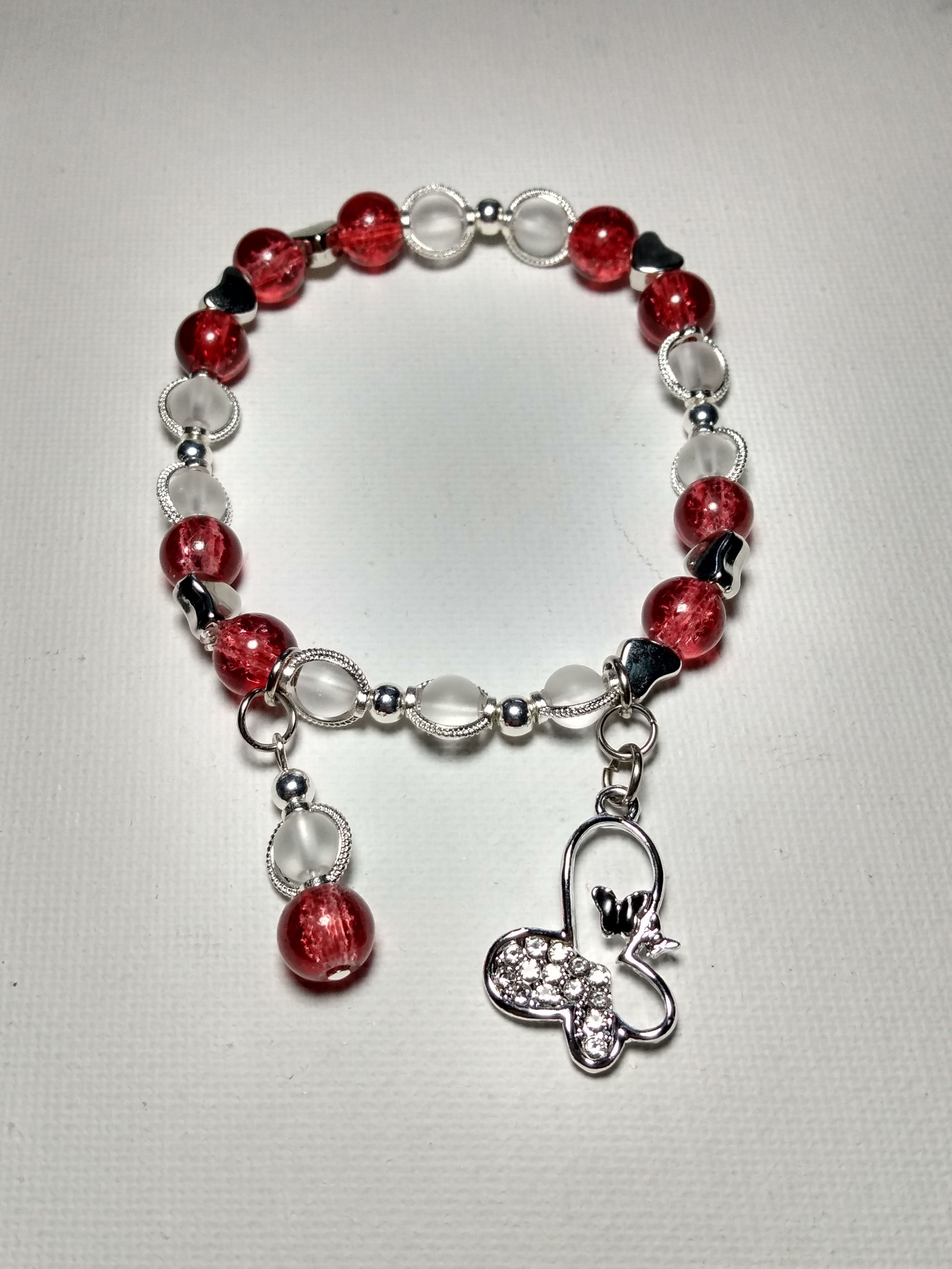 Crackle red and white frost beads