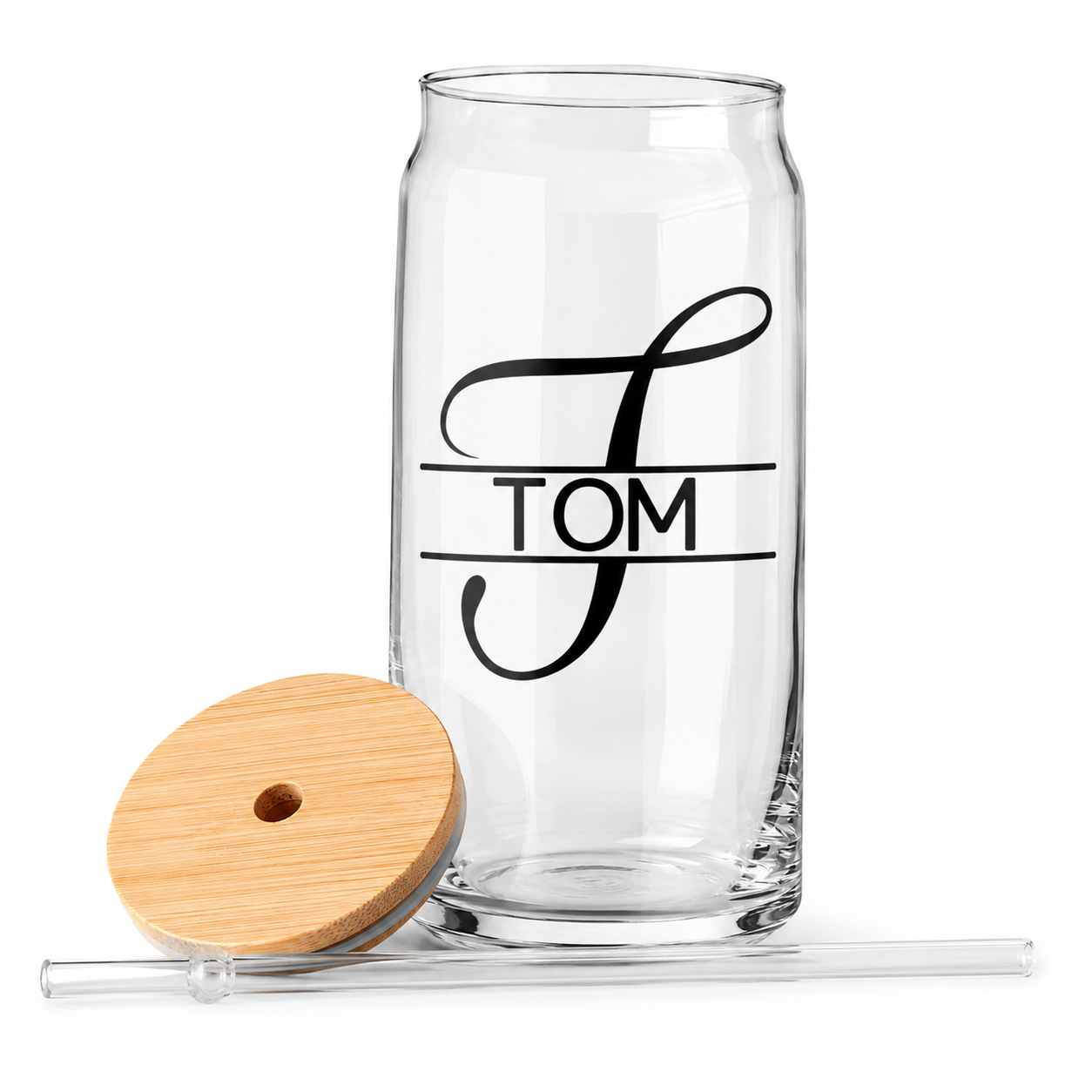 NEW!!! Glass cups with lid and straw_Letter/Name
