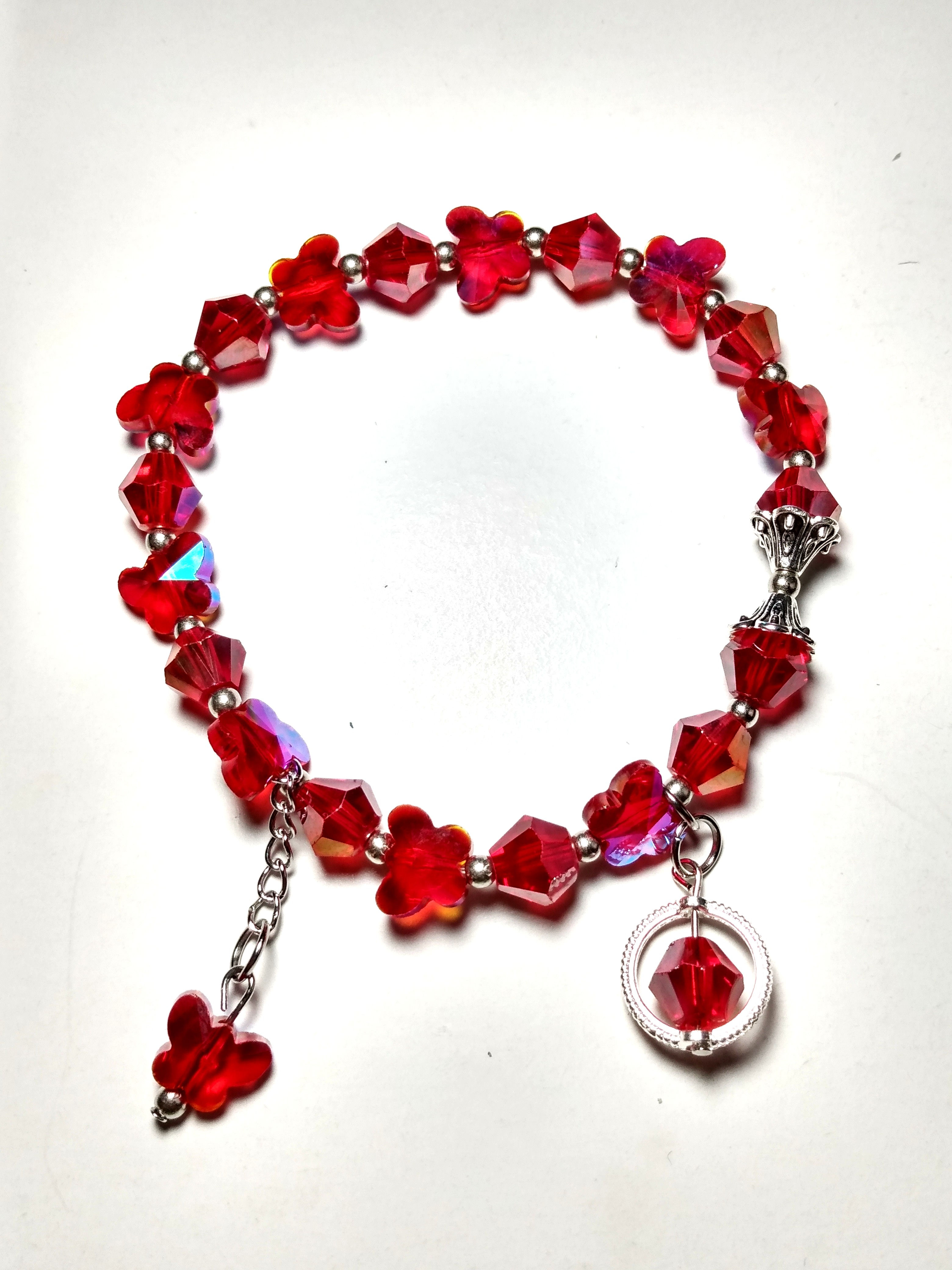 Red butterflies and crystal beads