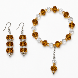 Light brown glass beads earrings and bracelet set