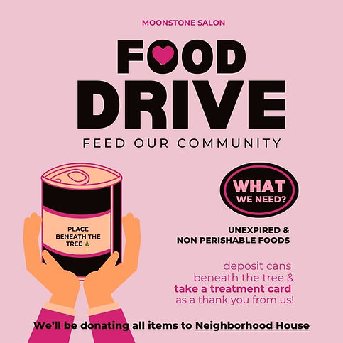 food drive reminder - bring cans to your appointment in november and december and receive a free treatment