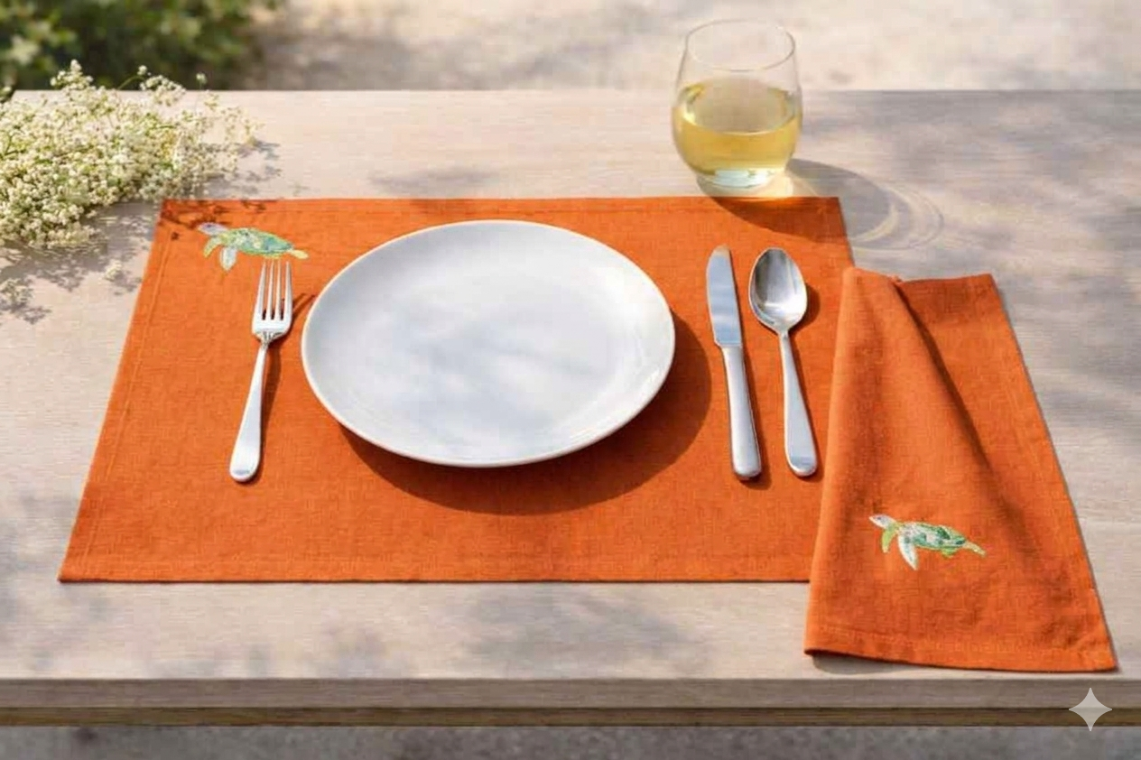 Turtle Design Brown Color Placemat and Napkin Set