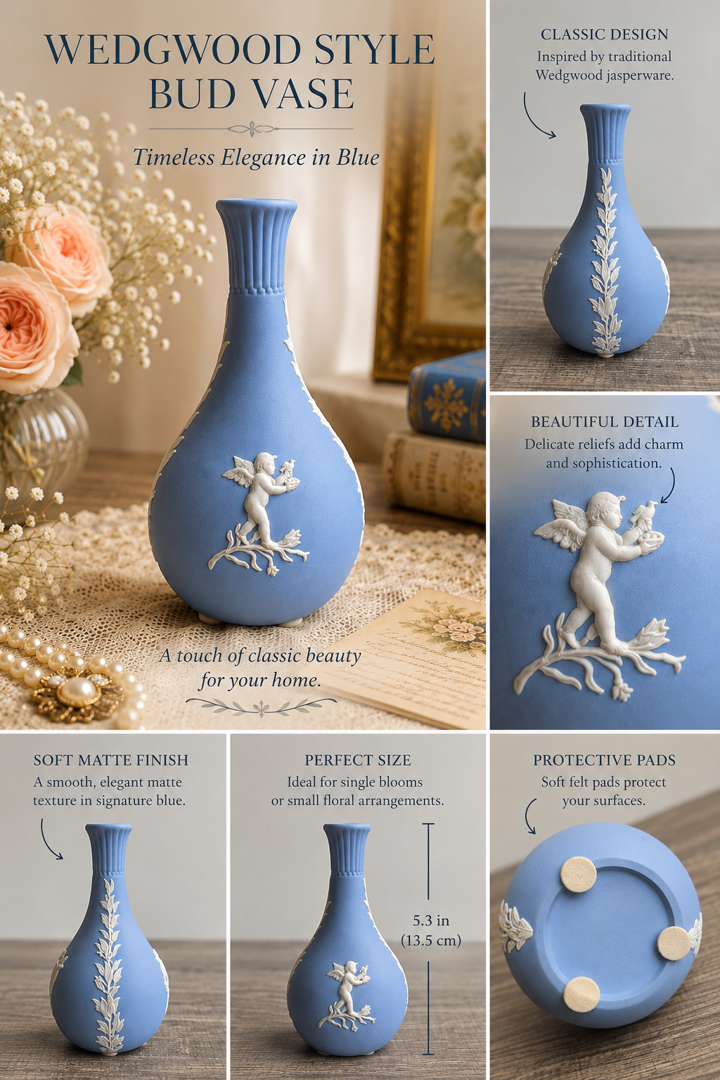 Wedgwood Jasperware Bud Vase  Cherub Relief Made in England