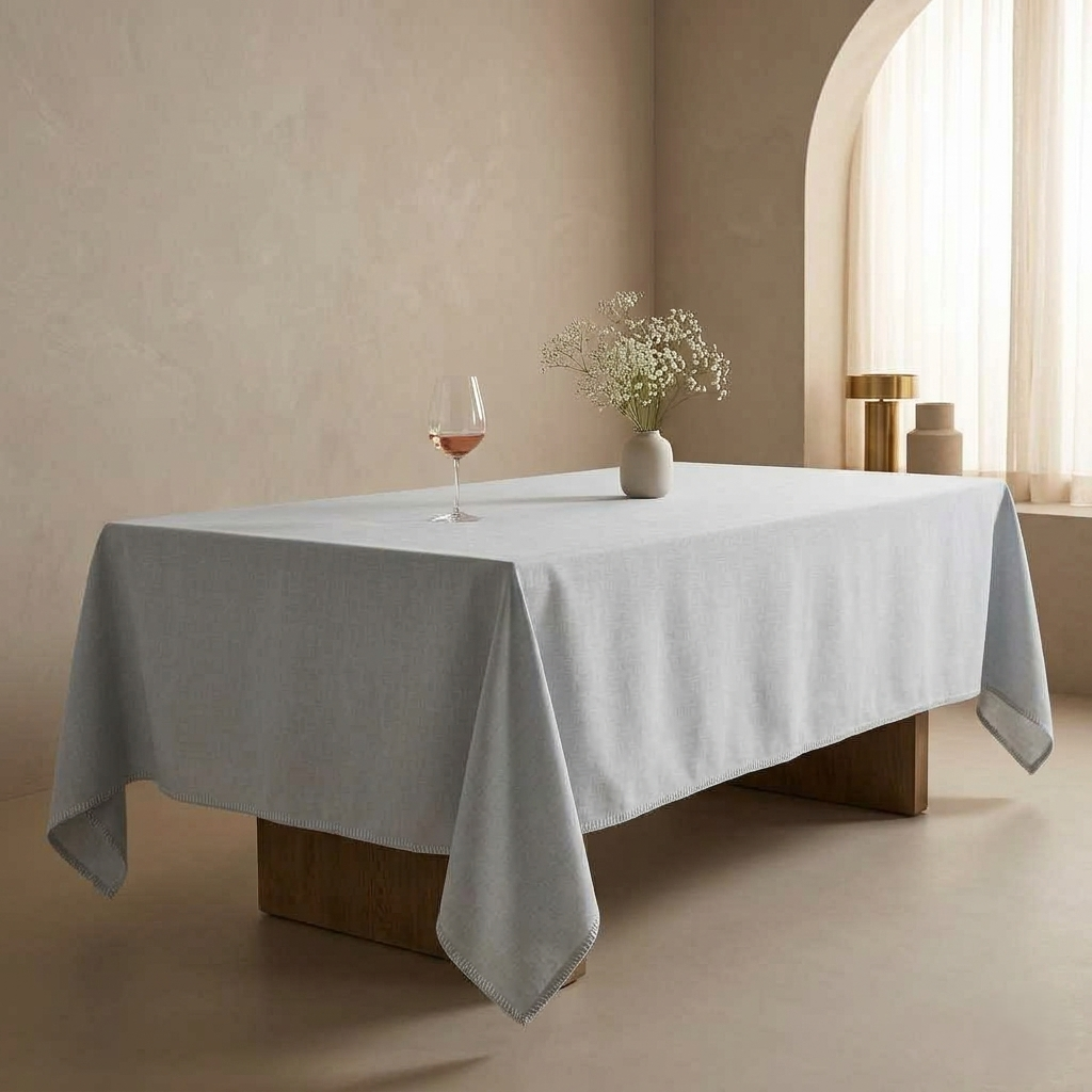 Table Cloth Voile Grey with White Crochet (Rectangle)