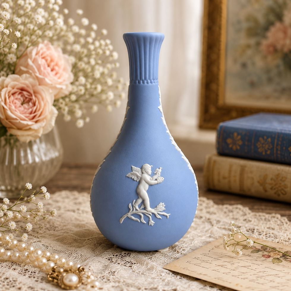 Thumbnail: Wedgwood Jasperware Bud Vase  Cherub Relief Made in England