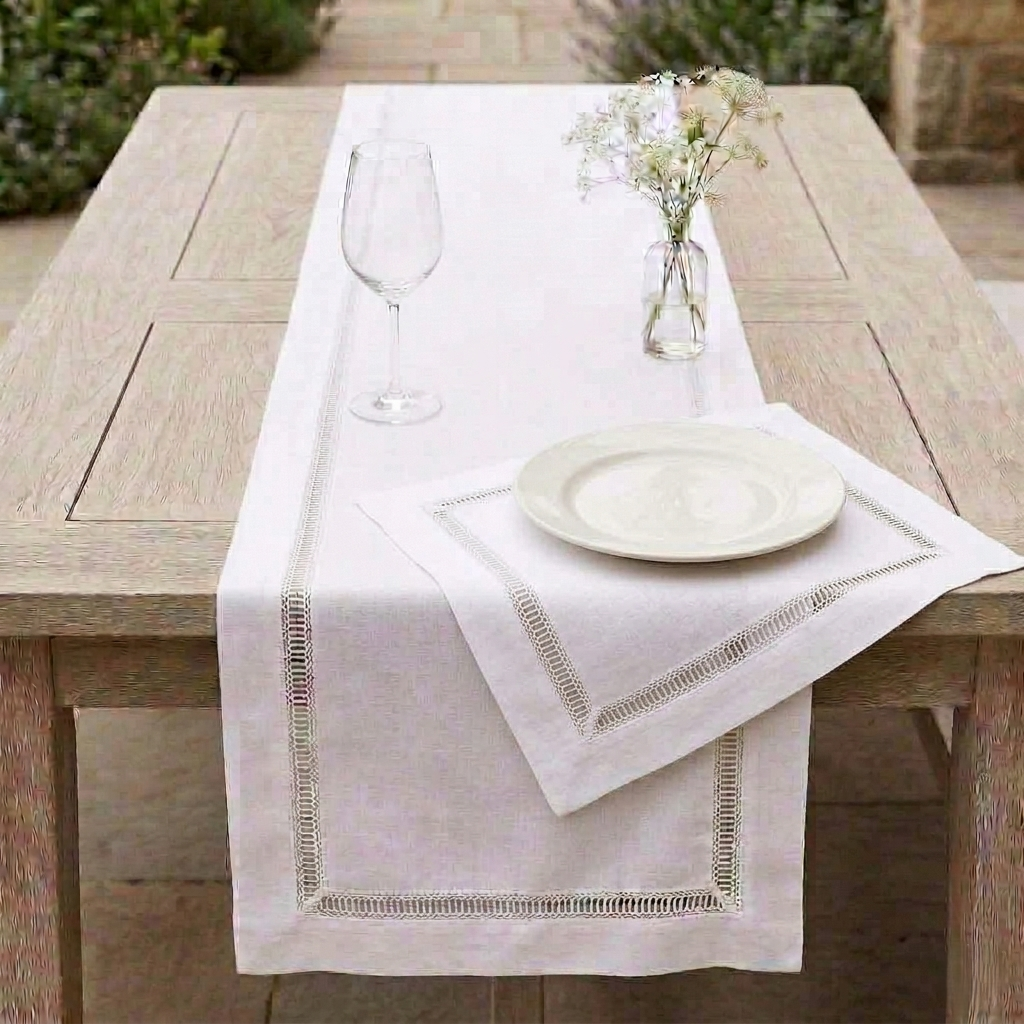 French Lace Runner and Two Placemats White