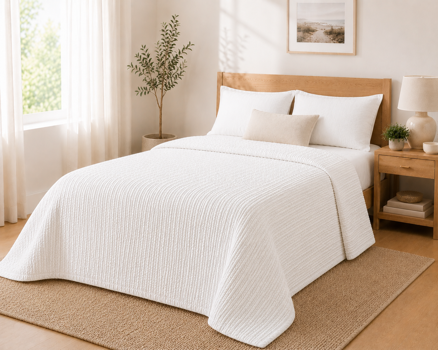 Bed Cover Cotton Knit White